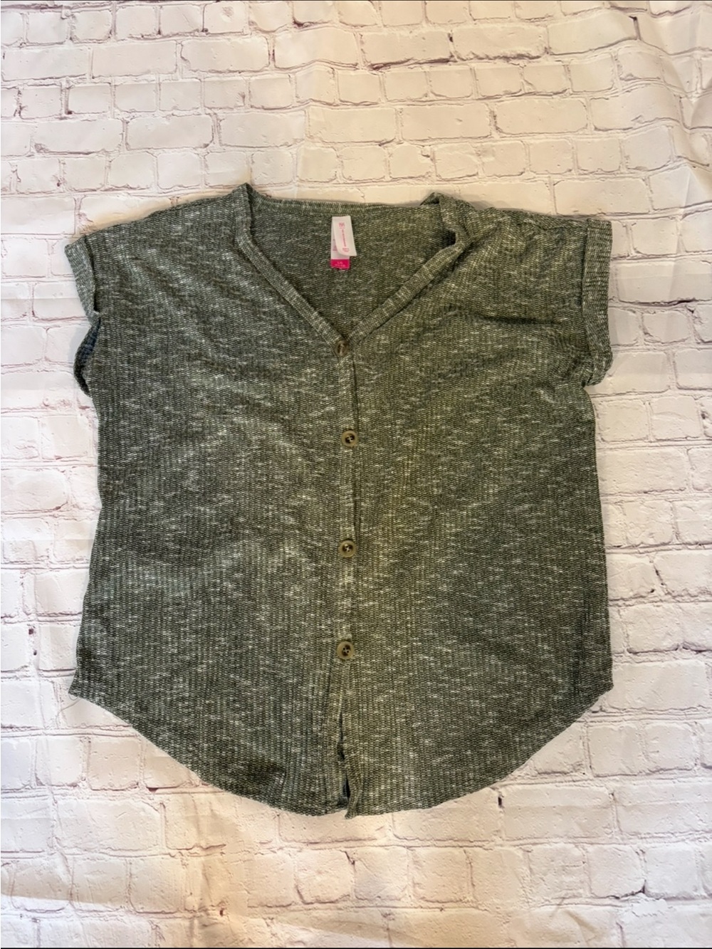 No Boundaries Olive Green Short-Sleeve Button Down Top